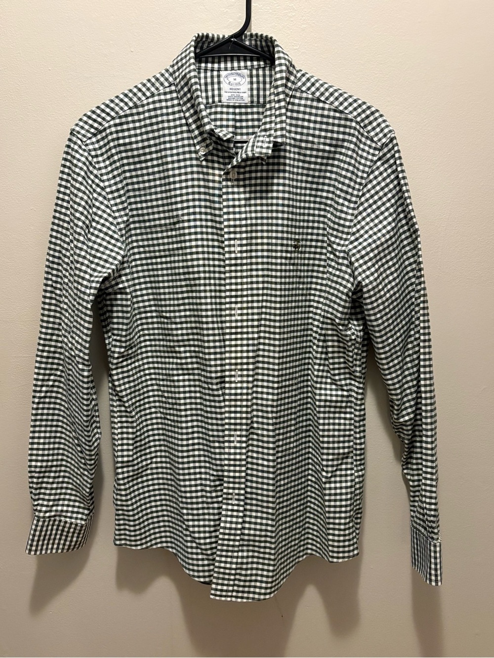 Brooks Brothers Green and White Gingham Button-Down Shirt Medium